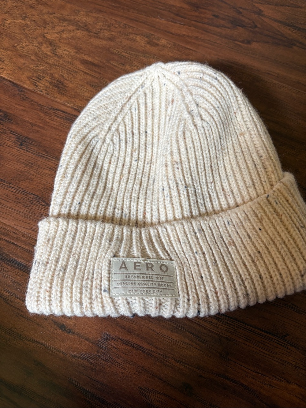 Aero Cream Ribbed Knit Beanie